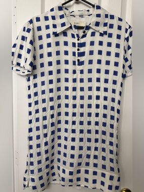 Ruby blue & White Check Mini Dress size 8 cotton silk blend